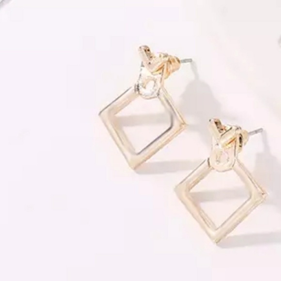 Gold tone Square Jacket Stud Earrings ear ring - Picture 2 of 4